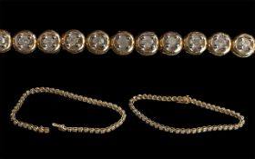 Ladies Pleasing 9ct Gold Diamond Set Line Bracelet. Full Hallmark to Clasp, Well Matched Small