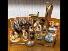Box of Collectibles, to include seven Hummel figures, six green stemmed glasses, four cloisonne