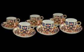 6 Vintage Royal Crown Derby Imari Pattern Cups & Saucers. Pattern number 2451. Crack to 2 cups & 1