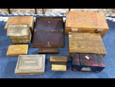 Large Collection of Miscellaneous Antique Wooden Boxes, cases, dominoes in boxes, Indian carved