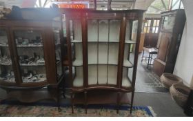 Edwardian Mahogany Display Cabinet, curved front, astral glazed front and glazed sides, with cross