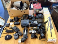 Box of Assorted Vintage Cameras & Accessories, includes Nikon F65, Minolta X-700, Cannon MV750i,