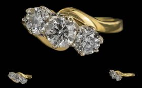 Ladies 18ct Gold Excellent Three Stone Diamond Set Ring. Full hallmark to interior of shank. Well-