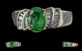 Ladies Art Deco Style 18ct White Gold Em