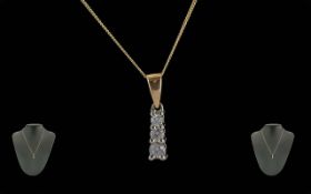 9ct Gold Diamond Pendant, Set With Three