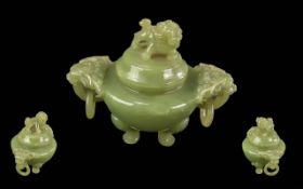 Jade Incense Burner with carved lion fig
