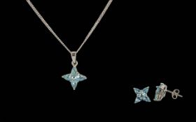 9ct White Gold Earring & Pendant Set, ea