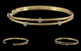 Ladies 9ct Gold Diamond Set Hinged Bangl