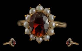 Ladies 9ct Gold Sapphire & Pearl Set Clu