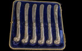 Boxed Set of 925 Sterling SIlver Handled Butter Knifes with Scroll Handles. Fully Hallmarked for