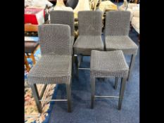 Four High Chairs, Neptune grey wicker style, height 39'' x seat height 25.5''. Together with a