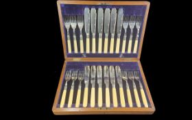 Canteen of 925 Silver Banded Cutlery In Wooden Box. Hallmarked for Silver on Bands.