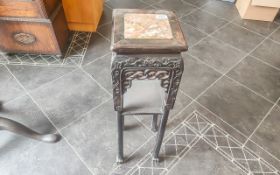 Antique Chinese Carved Cherry Wood Urn Stand, with a marble inset top with carved claw feet. 30''