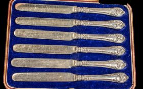 Boxed Set of 925 Sterling SIlver Handled Butter Knifes. Fully Hallmarked for Silver.