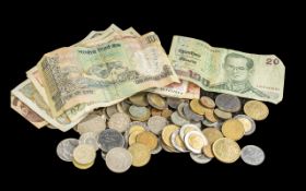 Mixed Collection of Foreign Coins, Approx 65 coins + a Mixed Selection of Foreign Paper Banknotes,