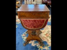 Regency Flame Mahogany Work Table/Writing Table, with pull out writing drawer with wool basket to