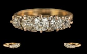 Antique Period Ladies Pleasing 18ct Gold 5 Stone Diamond Set Ring. Marked 18ct to Shank. Graduated