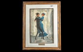 Small Oil on Board, signed Miguel a Meneghetti, titled 'The Spanish Dancers'. Framed, overall size