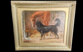 Arthur Baker, RA, A Fine Oil Painting Signed & Dated 1873, depicting a dog at the stable door with a