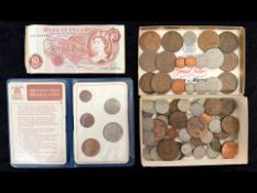 Small Collection of Coins, to include Britain's First Deciman Coins, two shilling pieces, sixpences,