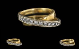 Ladies - Modern 18ct Gold Diamond Set Ring. Pleasing Contemporary Design. Marked 750 - 18ct. Well
