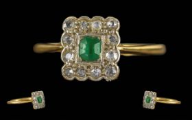 A Fine 18ct White Gold and Platinum Petite Emerald and Diamond Set Ring, Marked 18ct and Platinum to