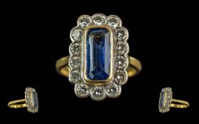 Ladies Quality 18ct Gold Sapphire and Diamond Set Rectangular Shaped Ring. Marked 18ct to Interior