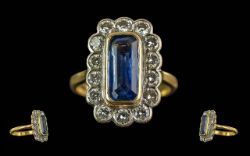 Ladies Quality 18ct Gold Sapphire and Diamond Set Rectangular Shaped Ring. Marked 18ct to Interior