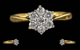 Ladies 18ct Gold Diamond Set Cluster Ring, Full Hallmark to Interior of Shank. Well Matched