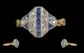 Ladies Quality Art Deco Period 18ct Gold Sapphire and Diamond Set Ring. Full Hallmark to Shank,