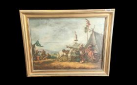17th - 18th Century Flemish Oil Painting on oak panel, depicting military figures and horsemen