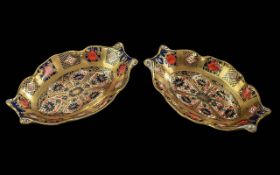 Royal Crown Derby Old Imari Pattern Solid 22ct Gold Full Banded Pair of Sweetmeat Dishes. Pattern No