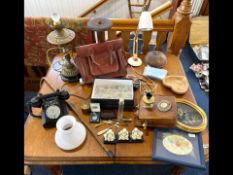 Mixed Lot of Collectibles, to include a black GPO telephone, and a reproduction telephone, framed