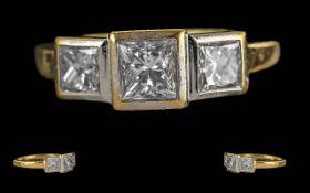 Ladies Pleasing 18ct Gold 3 Stone Diamond Set Ring. Full Hallmark to Interior of Shank. The Trio