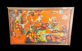 An Unusual Abstract Oil Painting on Canvas, depicting fruit and other objects picked out in