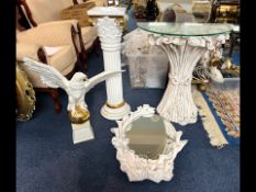 Console Table & Mirror with Moulded Lily Design, together with an Italian pottery Corinthian