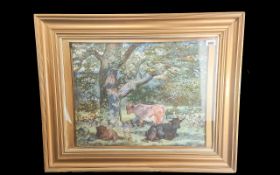 Gourlay Steell RSA - Fine Quality Scottish Oil on Canvas, depicting cattle resting in an idyllic