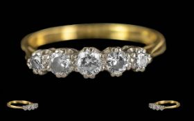 Ladies - Pleasing Quality 18ct 5 Stone Diamond Set Ring, Raised Setting. c.1920's. Well Matched