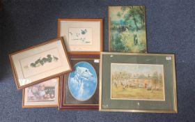 Framed Watercolour by Liz Taylor depicting Cheadle Gold Club, together with five prints.