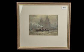 Ernest W Edwards (British Early 20th Century) - The Old Birkenhead Luggage Boat. Tempera on Canvas -