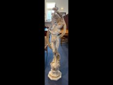 Floor Standing Figural Standard Lamp, depicts a female dancer in distressed cream and gold. Height