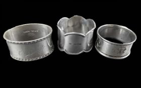 Collection of 925 Sterling Silver Napkin Holders. ( 3 ) In Total. All Fully Hallmarked. Approx