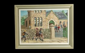 Oil on Canvas By Fred Wilde, 16 Silver Birch Way, Liverpool, titled 'Just Made It'. Label to