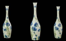 Florian Ware James Macintyre William Moorcroft Signed Bottle Shaped Vase, Early Blue Poppy Design.