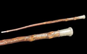Sterling 925 Silver Top and Bottom Good Quality Wooden Walking Stick. Fully Hallmarked for SIlver.
