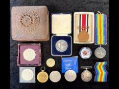 Two WWII Medals, awarded to 302553 D Campbell RAF. plus one other single medal, plus oddments in a