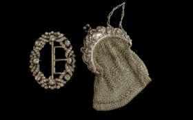 Large Antique French Paste Buckle, set in a silvered metal frame, with a silvered metal French