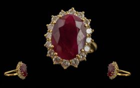 Ladies Pleasing 18ct Gold Diamond and Ruby Set Cluster Ring, Full Hallmark to Interior of Shank. The