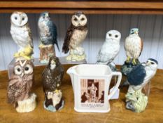 Collection of Eight Royal Doulton Whiskey Bird Decanters, by Whyte & Mackay, to include Snowy Owl,