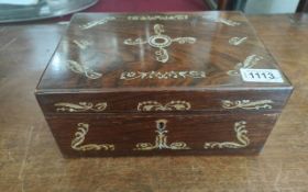 Victorian Rosewood Ladies Sewing Box, finely inlaid with mother-in-pearl decorations with a fitted